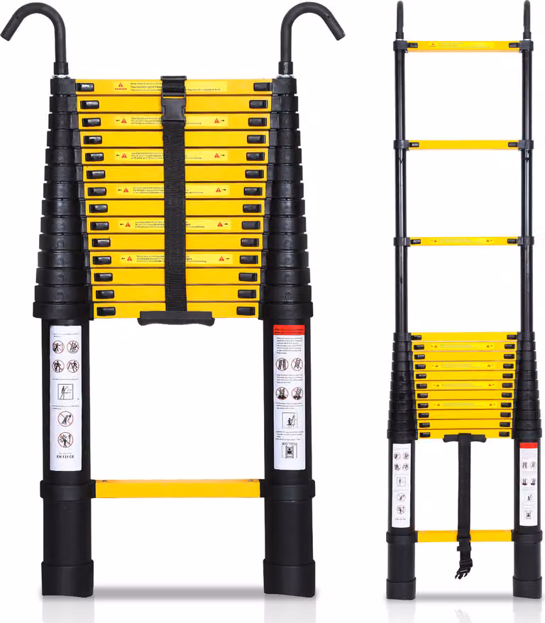 Scala telescopica professionale Jayseuw 4,4 m in alluminio nero portata 150 kg scala multiuso piedini in gomma antiscivolo con ganci rimovibili