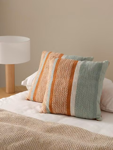 Cuscino Pisco Kenay Home a righe in cotone, verde, arancione e bianco, 50 x 50 cm