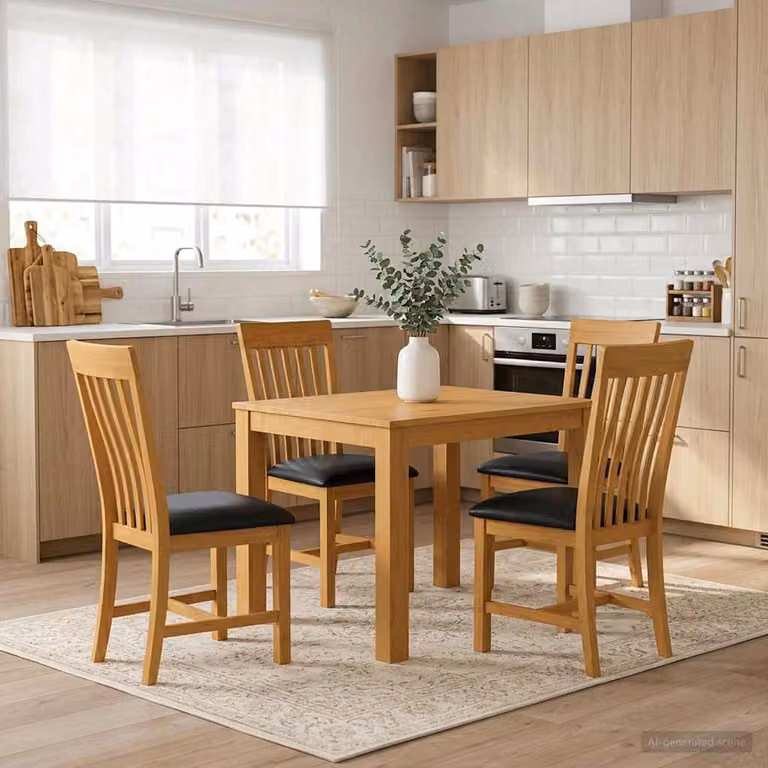 Set da pranzo moderno vidaXL in legno di quercia composto da tavolo rettangolare e 4 sedie, Nero e Marrone, L: 110 cm, P: 75 cm, H: 90 cm