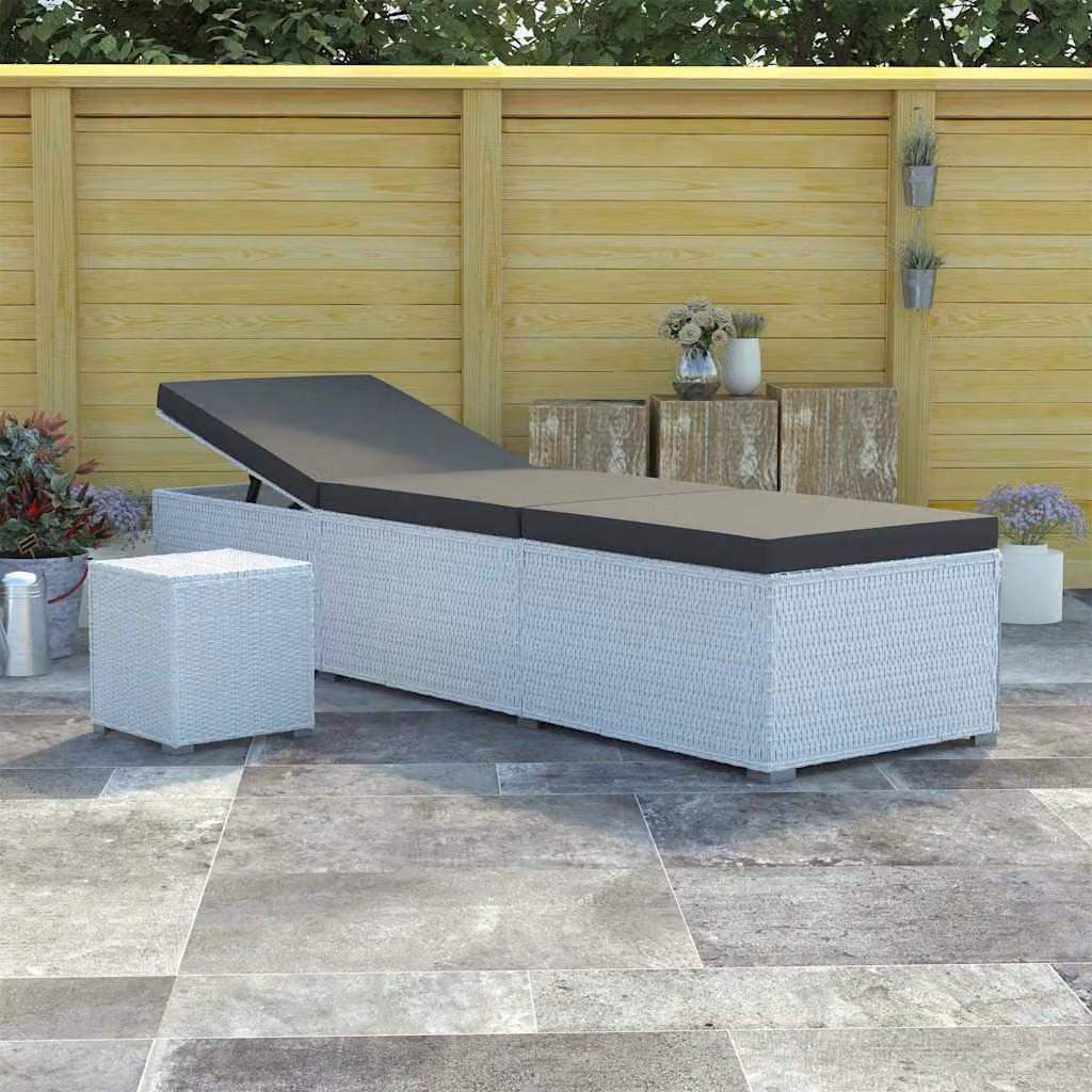 vidaXL Lettino Prendisole in Polyrattan Bianco con Cuscino Impermeabile e Tavolino da Tè – 1