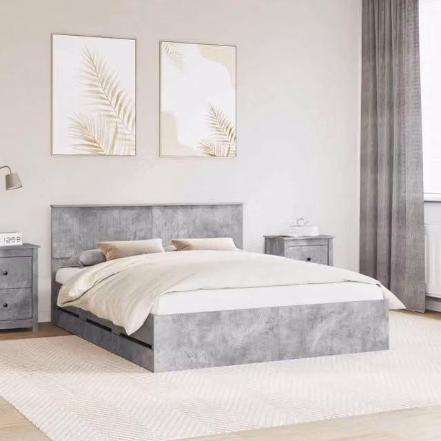 Struttura del letto con cassetto-Giroletto con contenitore-Rete del Letto Grigio cemento 160 x 200 cm 735873