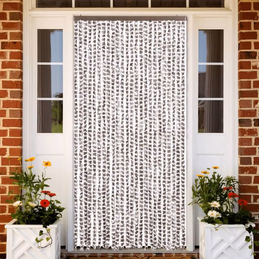 Tenda Antimosche vidaXL in Ciniglia, Semi-Trasparente, Beige e Bianca, L: 100 cm x H: 200 cm