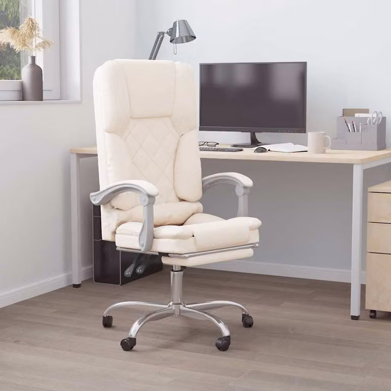 vidaXL Poltrona da Ufficio Executive Beige in Similpelle con Braccioli e Ruote