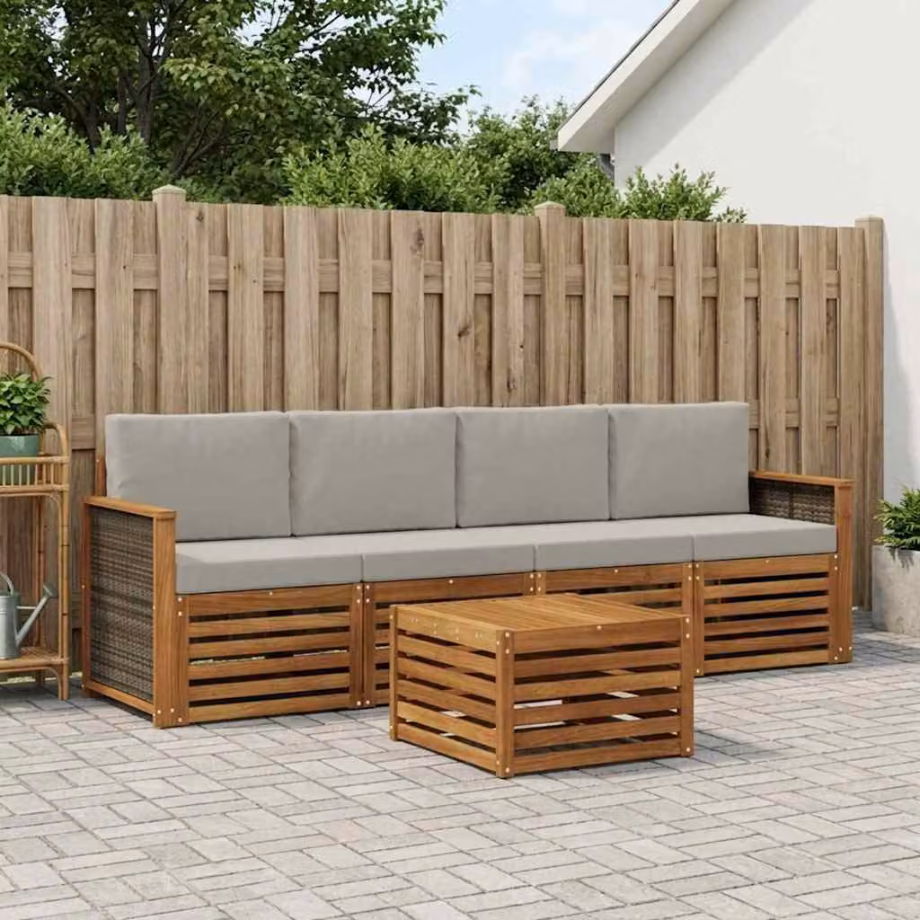 Set di divani da esterno vidaXL 5 pezzi in legno di acacia con cuscini beige e grigio