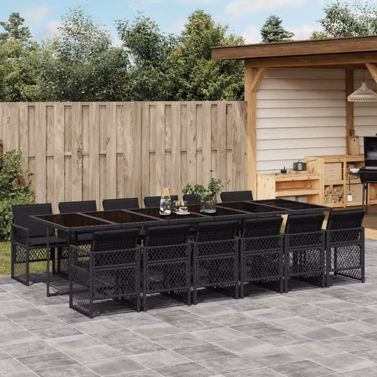 Maison Exclusive - Set da Pranzo da Giardino 13pz con Cuscini Nero in Polyrattan