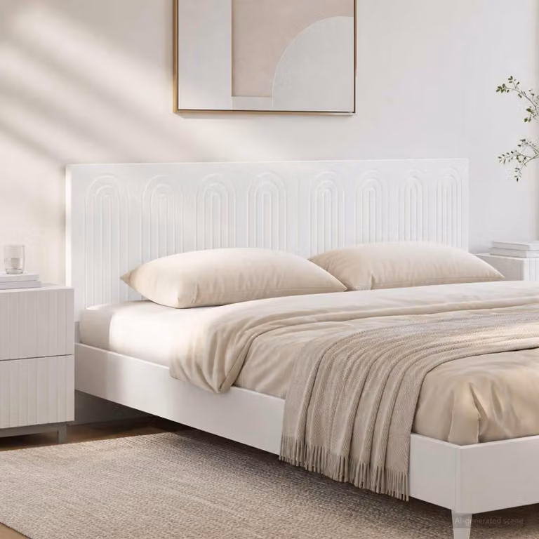 Testiera da muro vidaXL ALKMAAR Bianco Lucido con mensola integrata in legno ingegnerizzato L: 180,5 cm, H: 50 cm, P: 15,6 cm