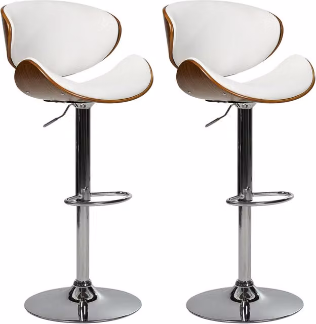 Set di 2 sedie da bar in ecopelle bianco con schienale regolabile con seduta con sollevamento a gas regolabile in altezza moderno