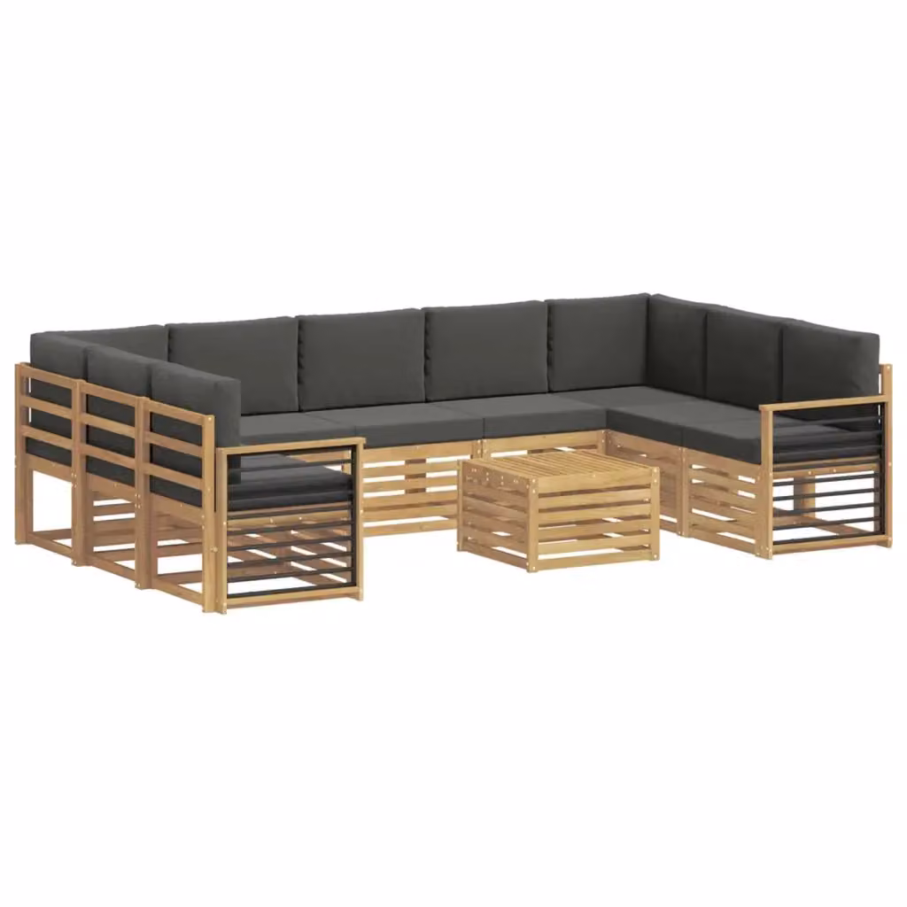 Set di divani da esterno a forma di U vidaXL in legno di acacia con cuscini Bianco e Antracite – 2