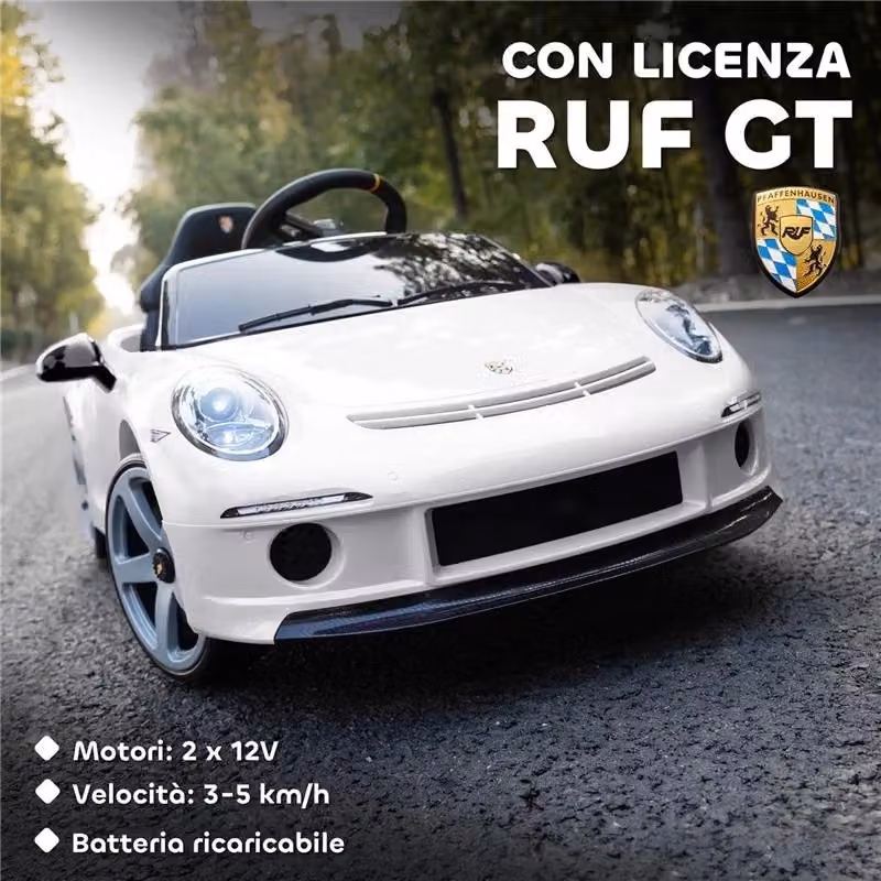 Macchina elettrica da guidare per bambini Ruf GT con telecomando, musica, effetti luce e suono, colore bianco – 2