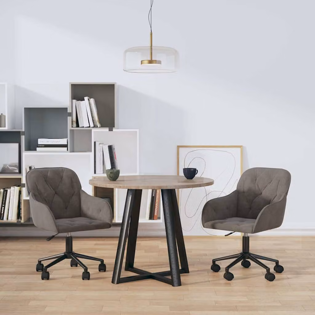 Set di 2 sedie da pranzo girevoli vidaXL in velluto grigio con ruote e struttura in metallo e legno – 1