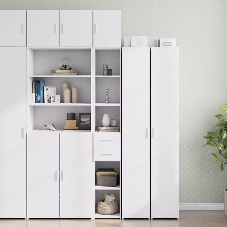 Mobile Sottile Moderno vidaXL Bianco con Ante e Cassetti in MDF, L/P/H: 30 x 42,5 x 225 cm