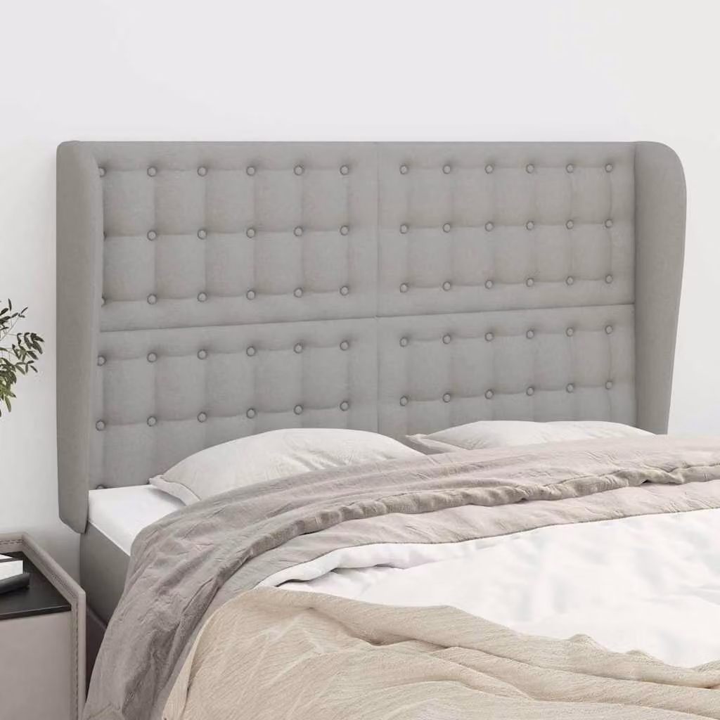 Testiera ad orecchio vidaXL in tessuto grigio chiaro con struttura in legno L: 147 cm, P: 23 cm, H: 118/128 cm