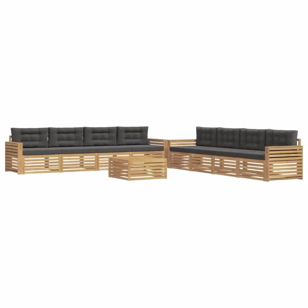 Set di mobili da giardino vidaXL composto da 9 pezzi con divani a forma di U, tavolino da caffè e cuscini, in legno di acacia e tessuto bianco e antracite – 2