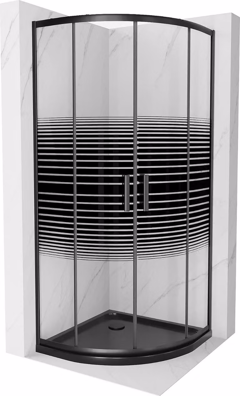 Mexen Rio cabina doccia semicircolare 80 x 80 cm, fasce nere, nero + piatto doccia Flat, nero - 863-080-080-70-20-4170B