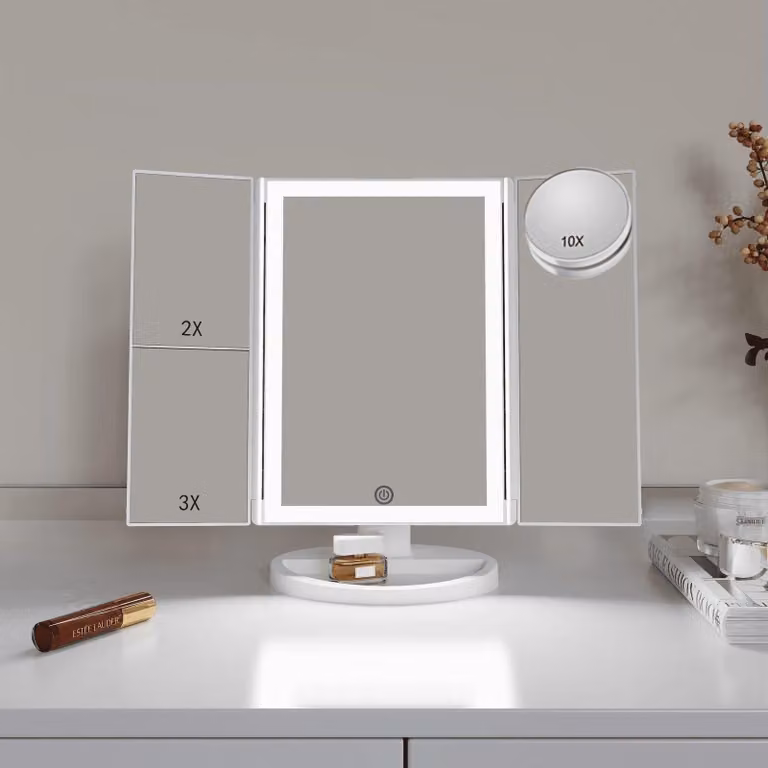 Specchio cosmetico LED Lukana con ingrandimento 10x, colore bianco