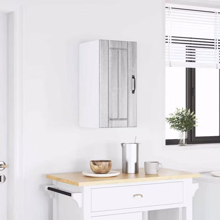 Pensile da cucina moderno vidaXL in legno e vetro con ante in vetro, Grigio, L: 60,0 cm, H: 31,0 cm, P: 25,0 cm