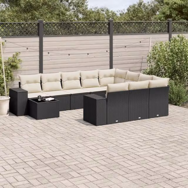 Set Divani da Giardino 11 pz con Cuscini in Polyrattan Nero 3255463