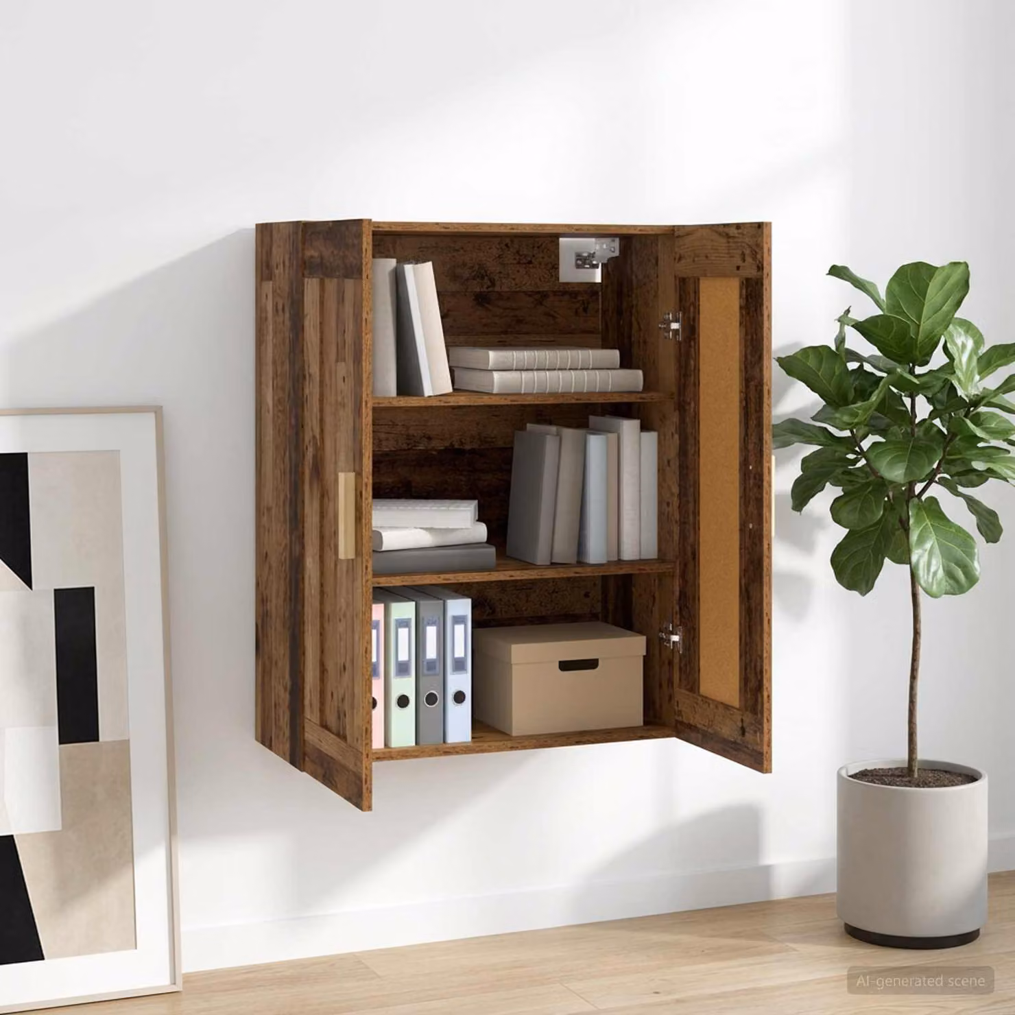Armadietto a muro vidaXL in legno marrone con ante a battente e ripiani interni, L: 69,5 cm, P: 34 cm, H: 90 cm