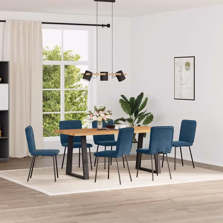 Set di 6 sedie da pranzo vidaXL in velluto blu con struttura in metallo e legno per soggiorno e cucina