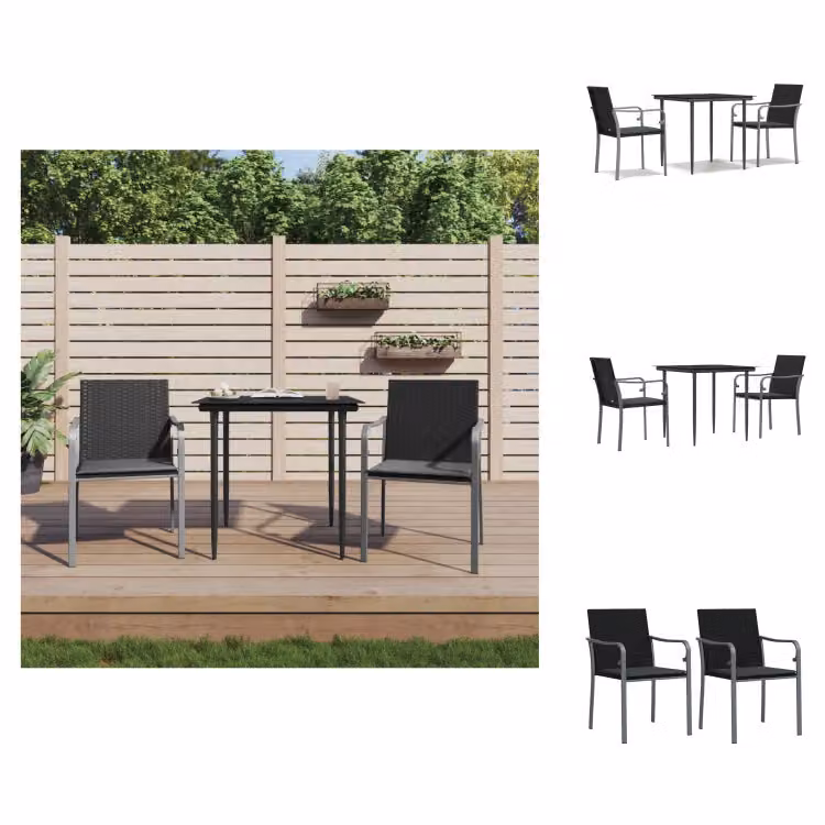 vidaXL Set da pranzo da giardino 3 pezzi con cuscini in polirattan e acciaio - Set di mobili da giardino