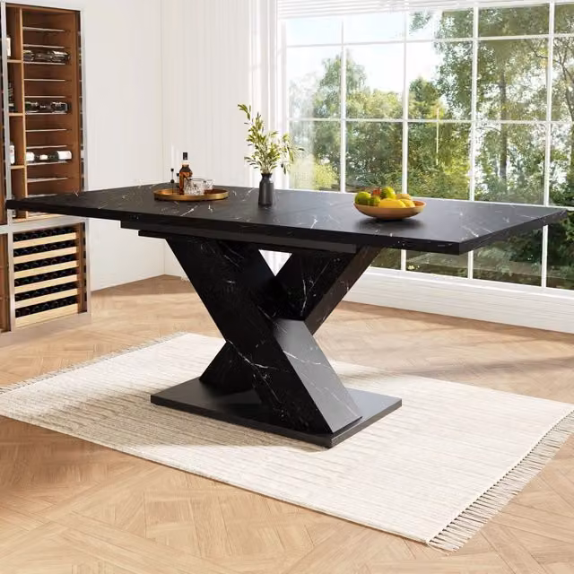 Tavolo allungabile da pranzo con piano in MDF effetto marmo nero struttura in metallo per 4-6 persone