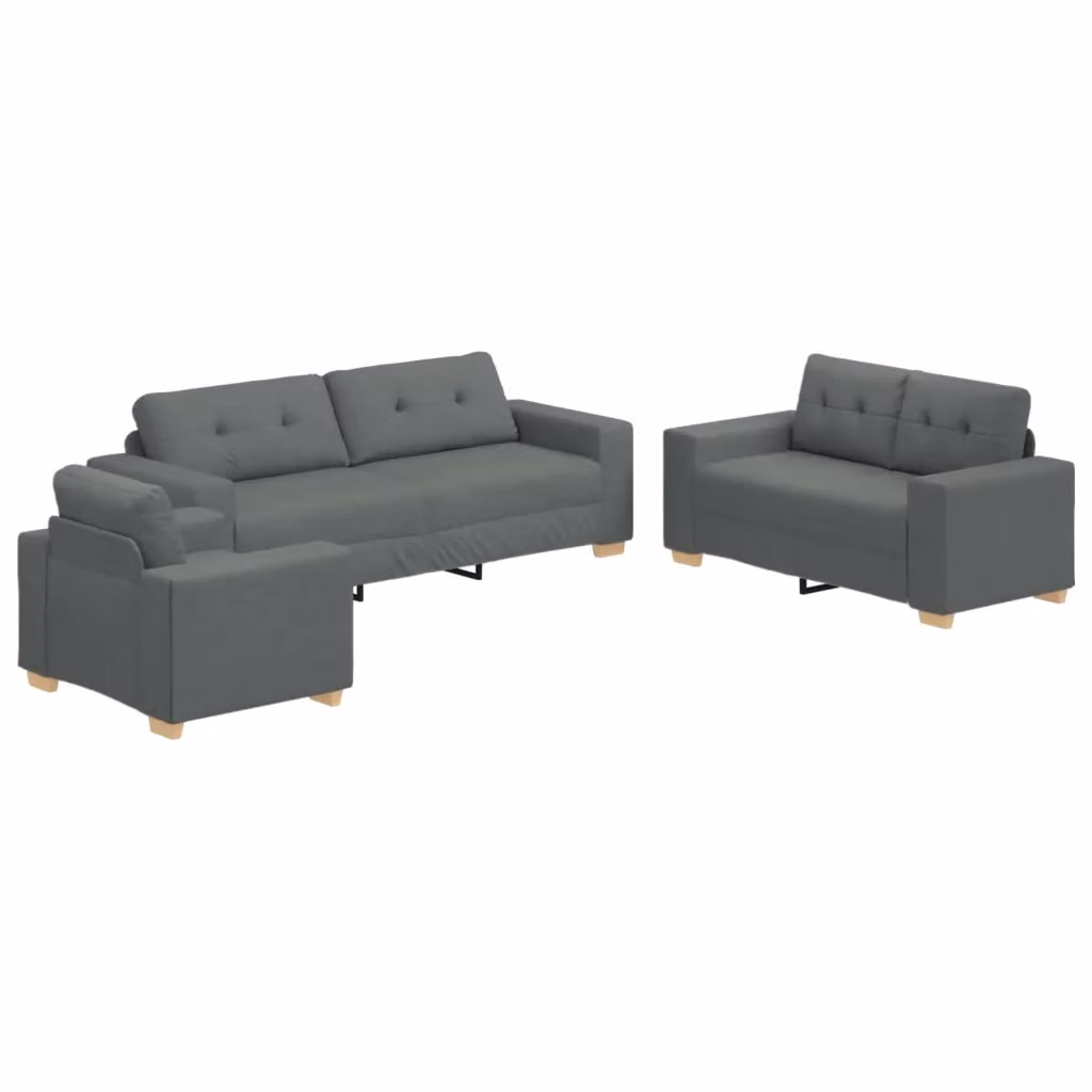 Set di divano 3 pezzi vidaXL moderno in tessuto grigio con braccioli e cuscini inclusi L: 221 cm, P: 80 cm, H: 80 cm – 2