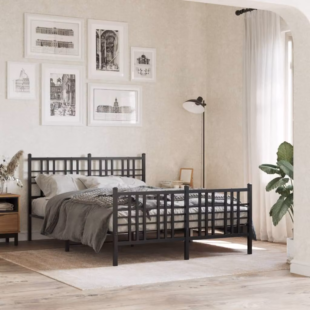 vidaXL Giroletto in metallo con testiera e pediera, Nero, L: 142 cm, P: 196 cm, H: 90 cm