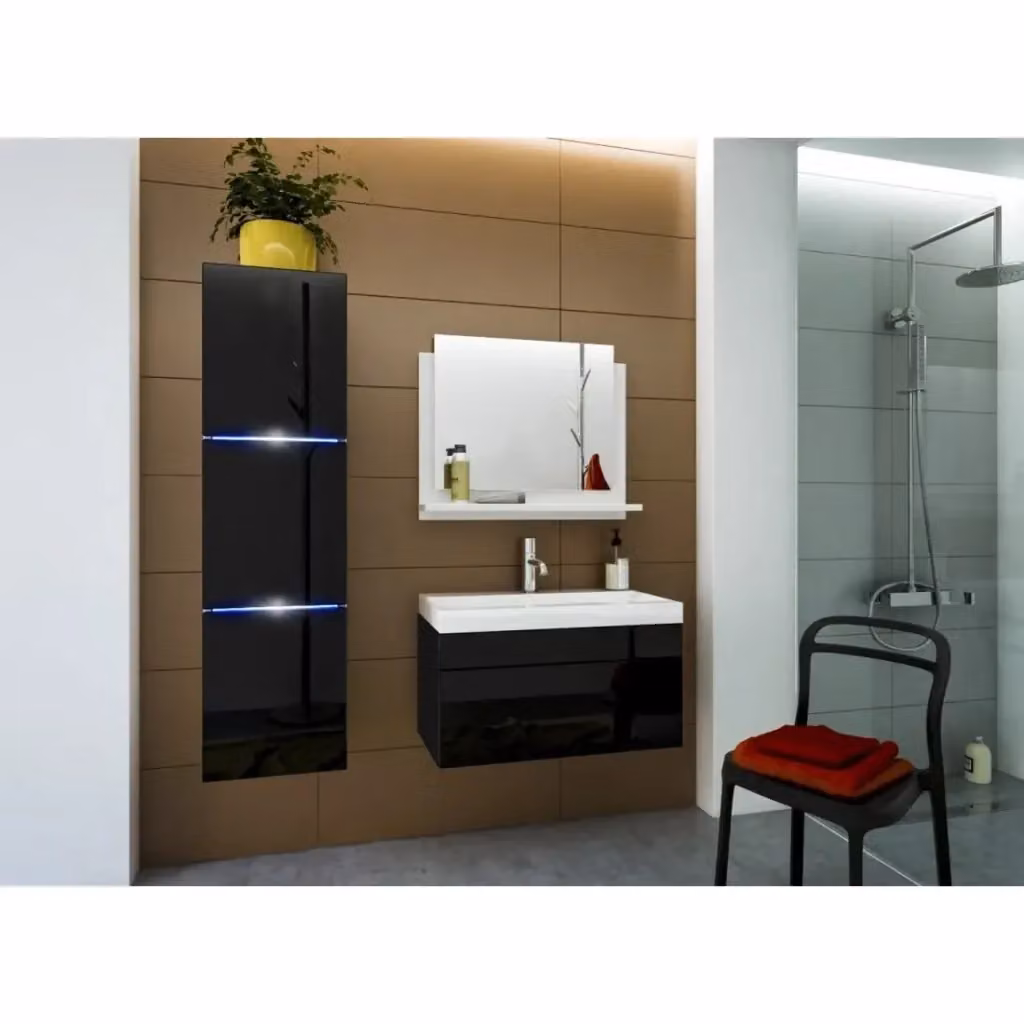Colonna da bagno sospesa Meublorama collezione RAVEN con illuminazione LED integrata, colore nero opaco, L/P/H: 30 x 30 x 110 cm – 2