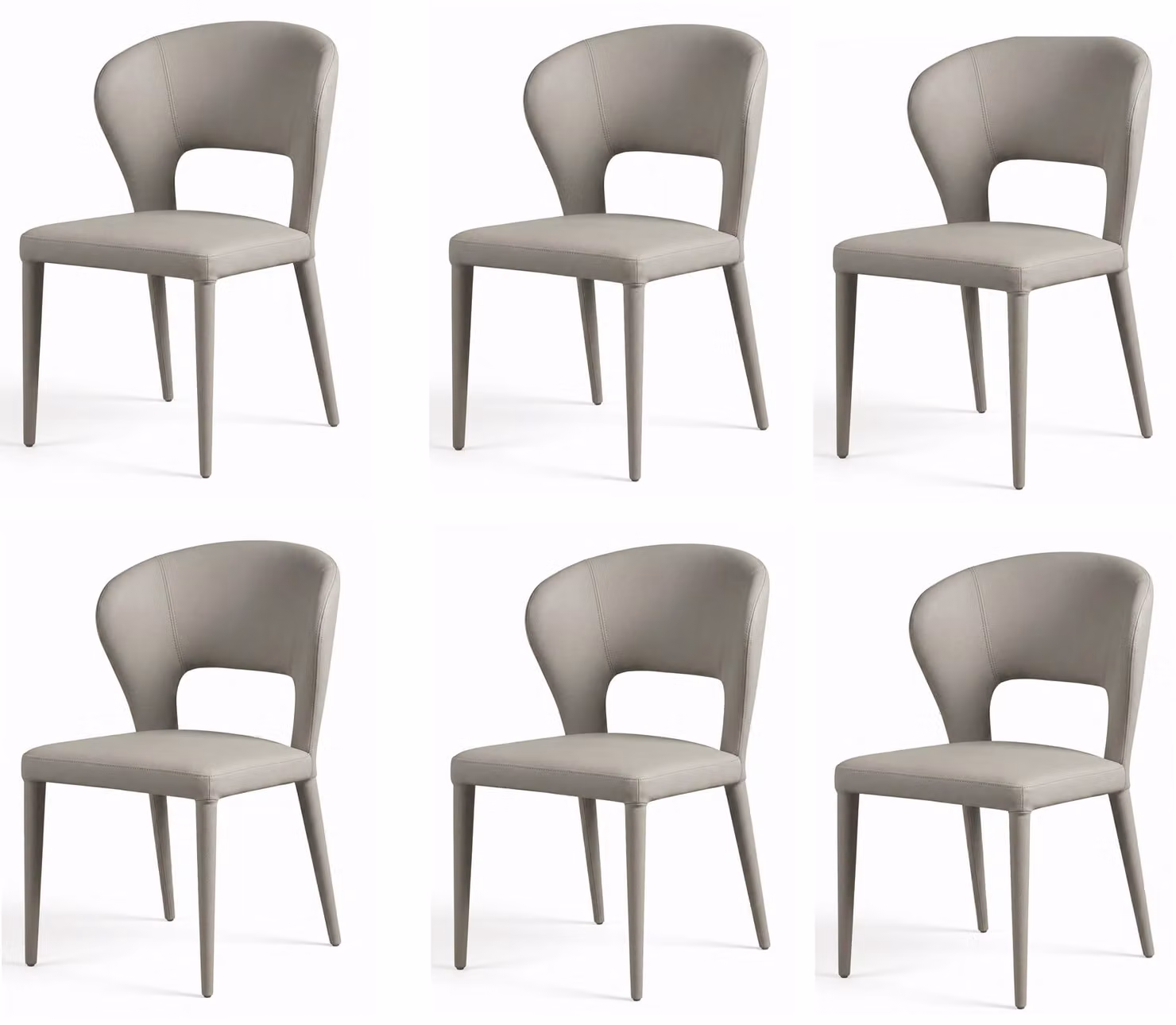 Set di 6 sedie da pranzo in stile italiano, dal design leggero, color grigio chiaro, rivestite in ecopelle grigia