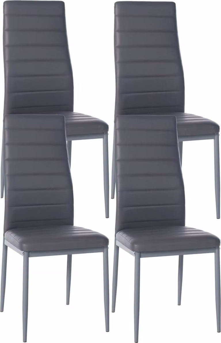 set di 4 sedie per sala da pranzo - set per sala da pranzo - comodo schienale alto, design moderno | colore: grigio | materiale: Pelle finta