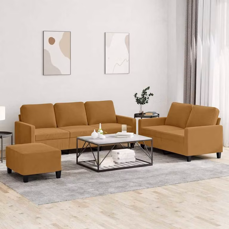 vidaXL Set di Divani Moderno in Velluto Marrone con Cuscini e Pouf