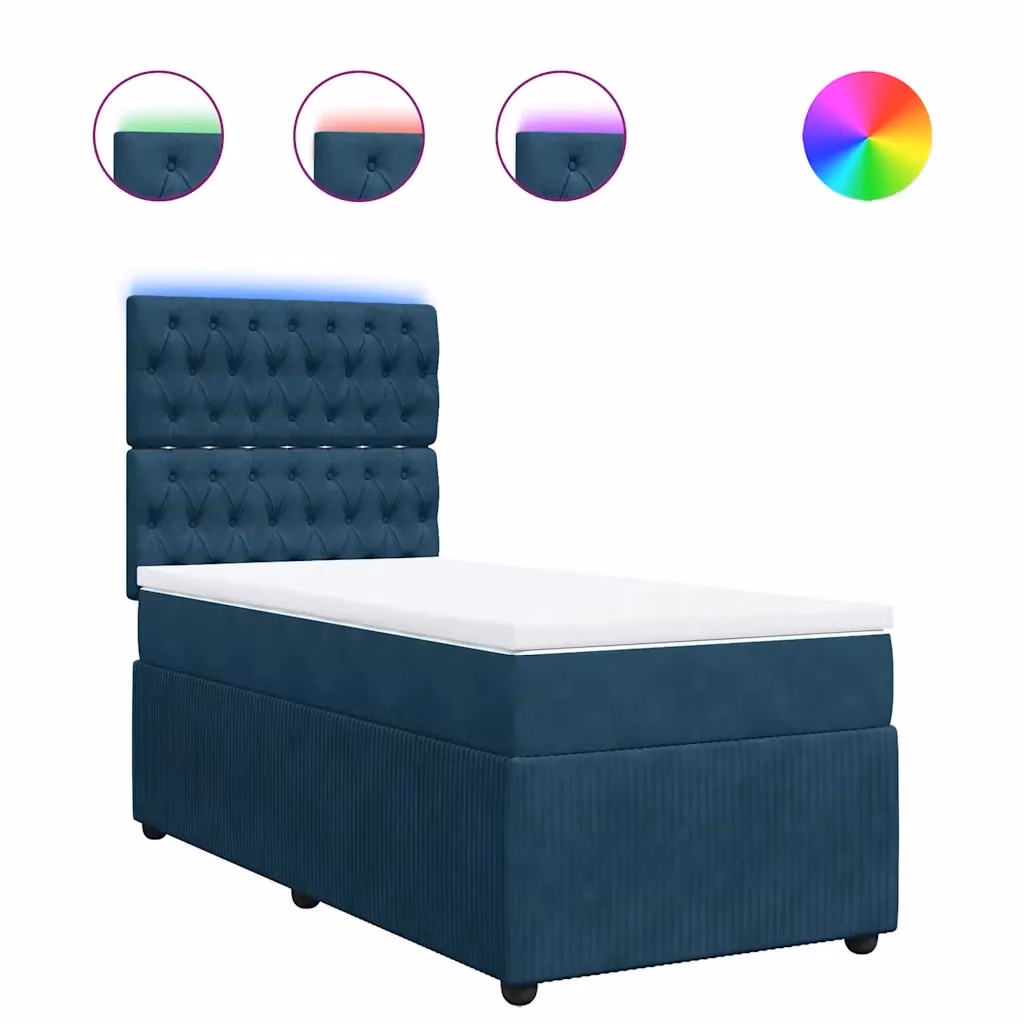 Letto con Giroletto a Molle e Materasso Ibrido vidaXL in Velluto Blu, L 80 x P 200 cm – 2