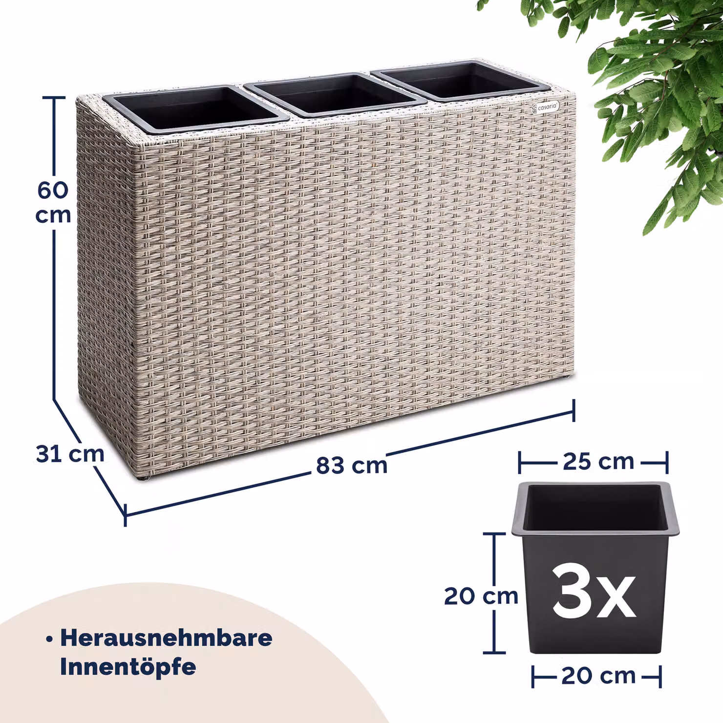 Vaso per piante Casaria beige L: 83 cm, P: 30,5 cm, H: 60 cm – 2