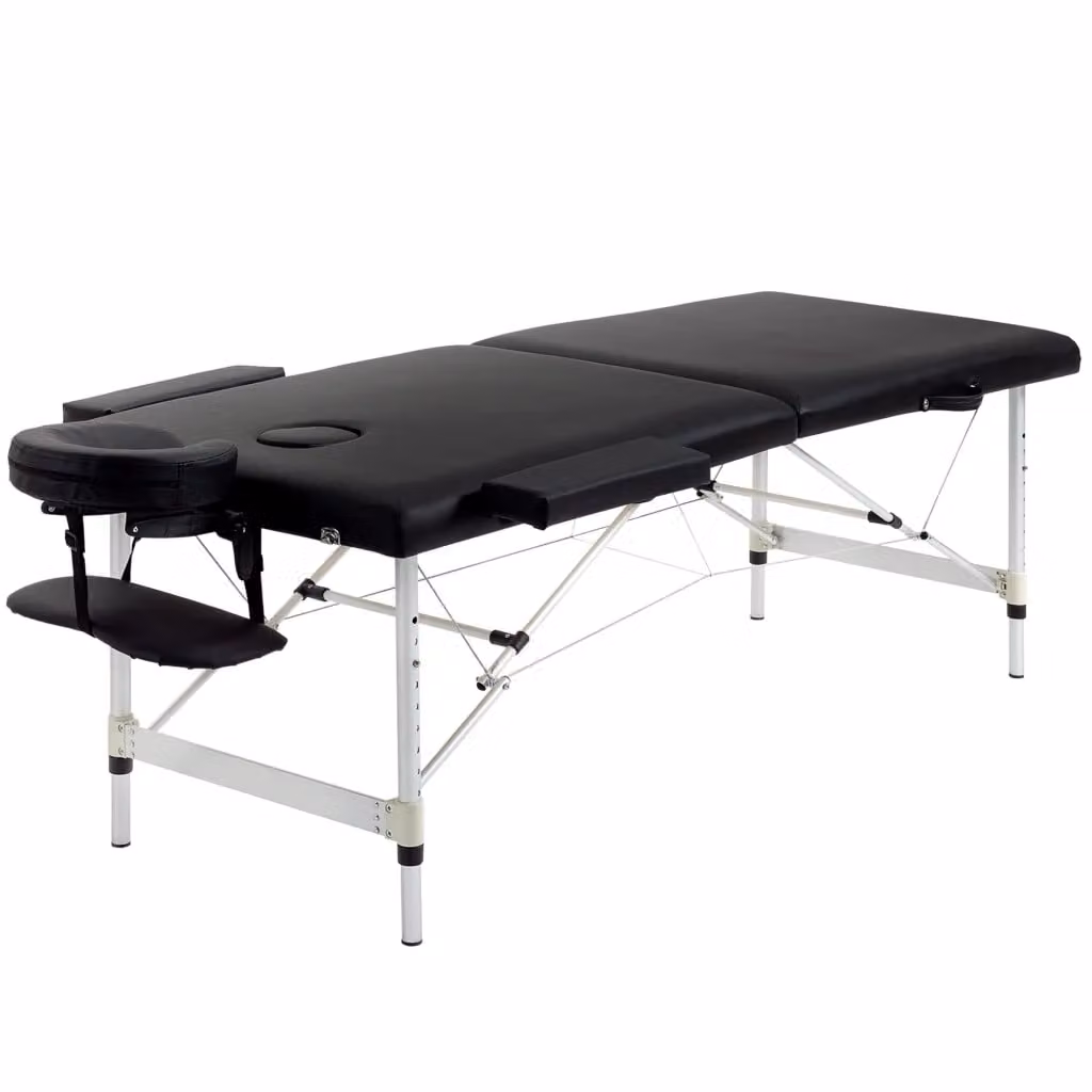 Lettino da massaggio pieghevole XYLO nero con poggiatesta regolabile e braccioli, L: 210 cm, P: 90 cm – 2