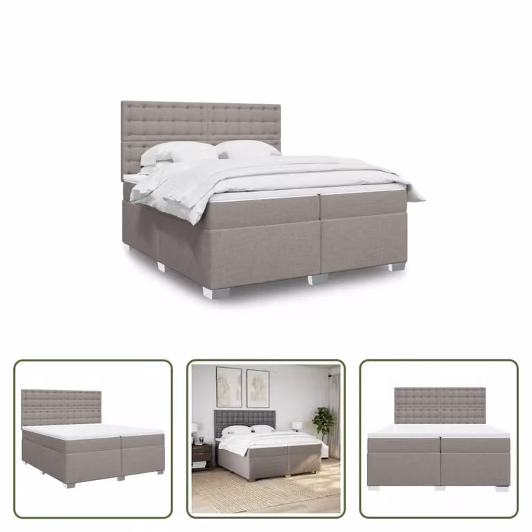 The Living Store Letto a molle con materasso Taupe 200x200 cm in tessuto