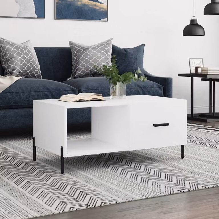 The Living Store tavolino bianco 90x50x40 cm in materiale ligneo