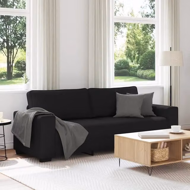 Divano a 3 posti moderno vidaXL in tessuto nero L: 220 cm, P: 77 cm, H: 82 cm