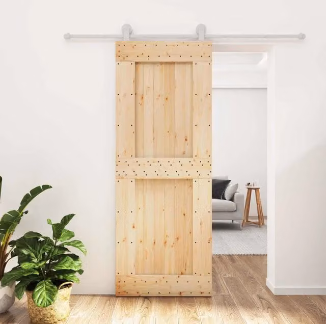 Porta scorrevole moderna vidaXL in legno e acciaio, colori bianco e marrone, L: 80 cm, H: 210 cm