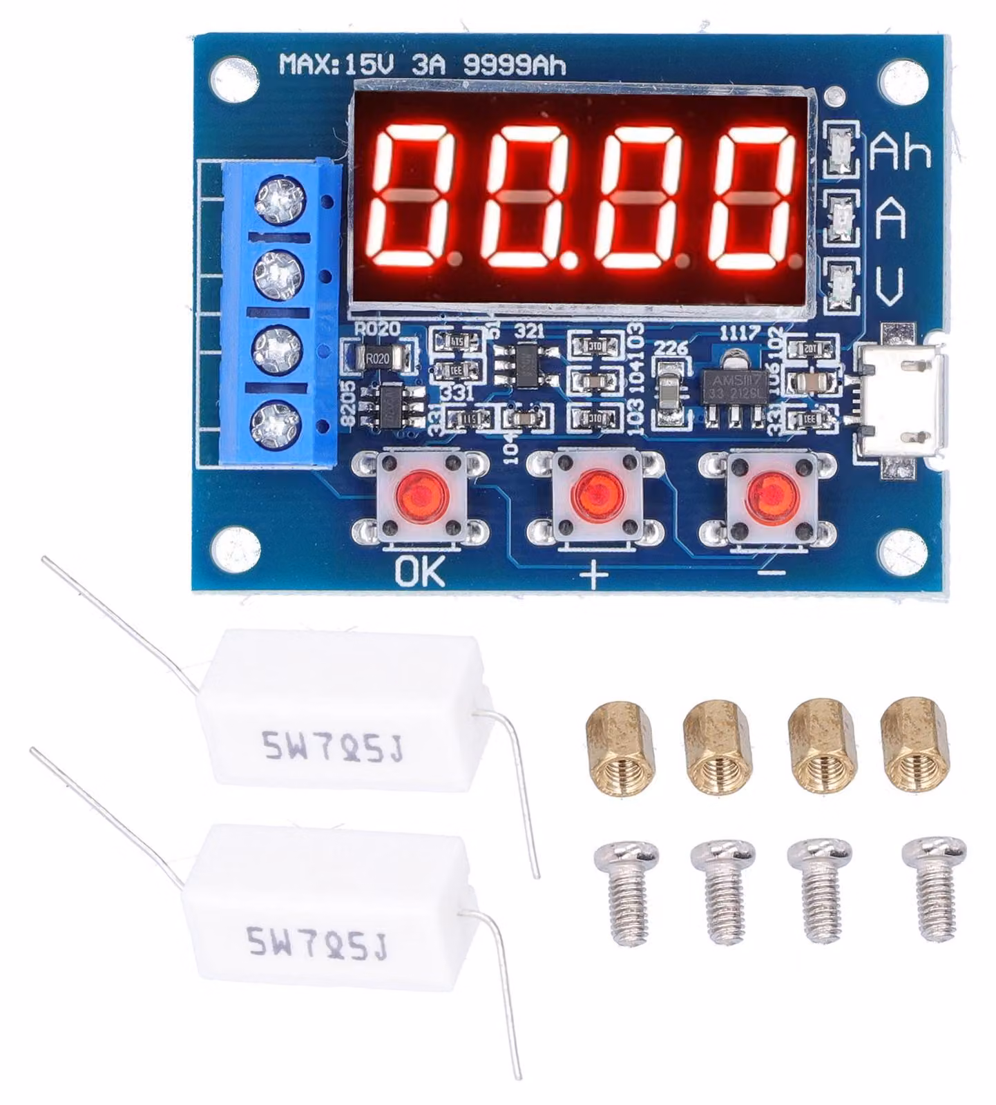 Misuratore di capacità delle batterie, tester di scarica a LED per batterie al litio 12V e 18650, monitor per tensioni DC da 4,5 a 6V