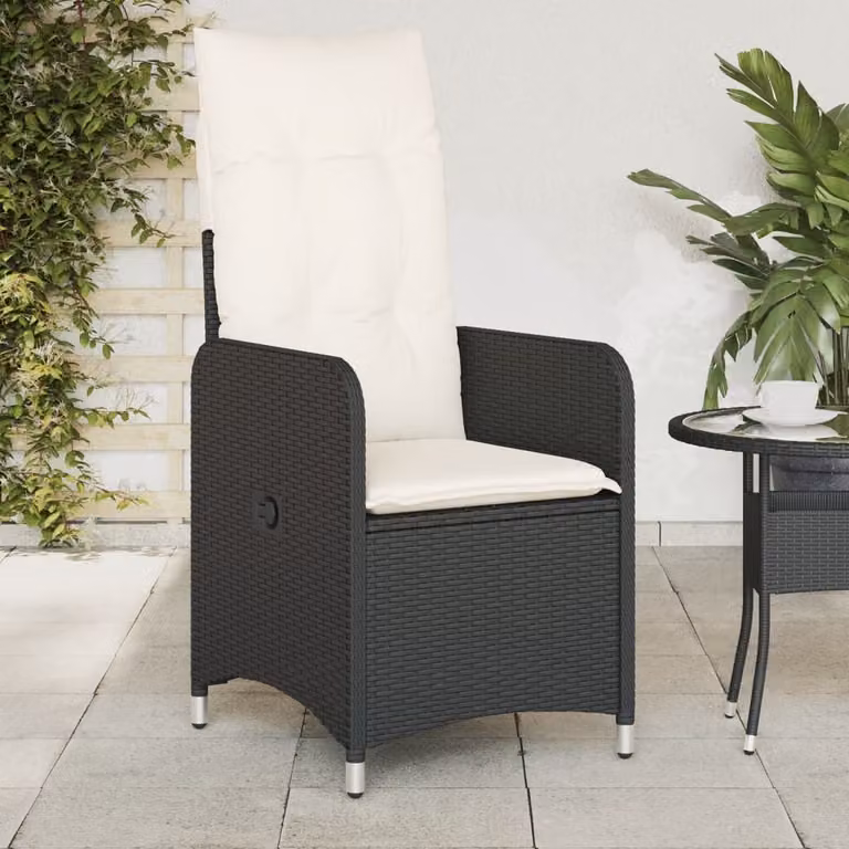 Set di 2 sedie reclinabili da giardino vidaXL in polyrattan nero con cuscini e braccioli
