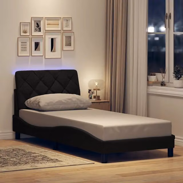 Letto singolo con illuminazione LED e porta USB vidaXL in tessuto nero L/P/H: 200 x 90 x 74,5 cm – 1