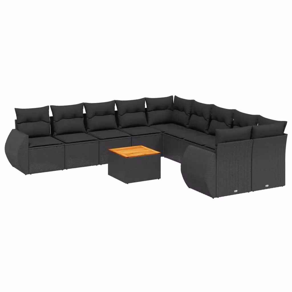 vidaXL Set Divani da Giardino 11 pz a Forma a L con Cuscini in Polyrattan e Acciaio Nero – 2