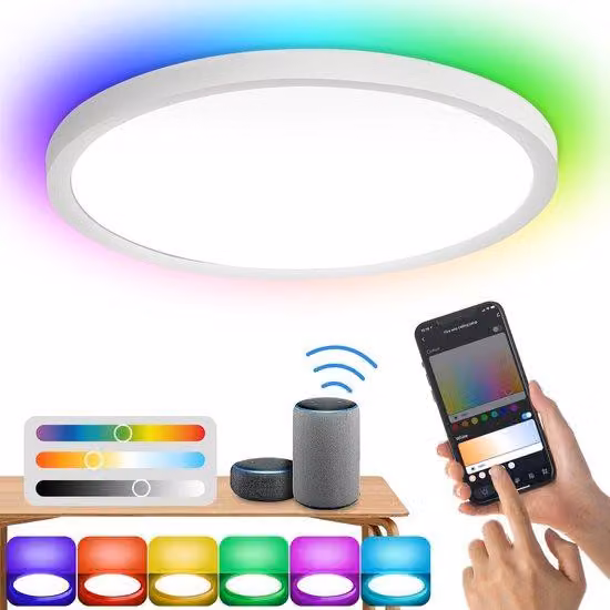 Plafoniere LED dimmerabili con Wi-Fi, adatte per cantine e soggiorni, con retroilluminazione RGB