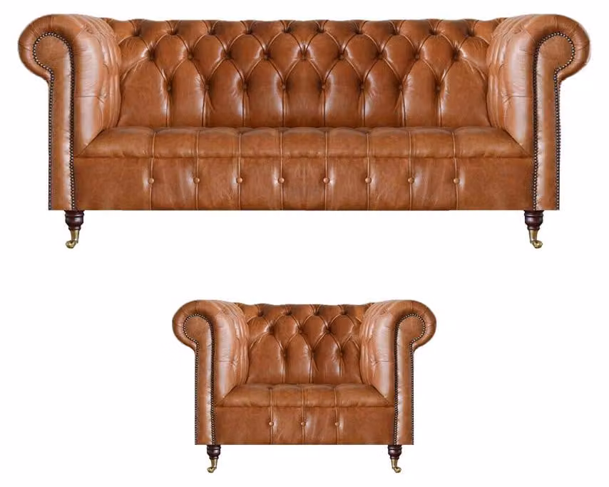 Braune Stilvolle Chesterfield Ledersofas Komplette Couchgarnitur 2tlg