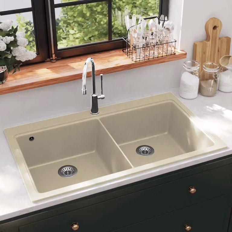 The Living Store Lavello in granito a doppia vasca Beige