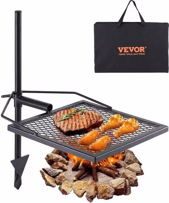 Barbecue in acciaio 405 x 405 mm - Barbecue a carbonella portatile - Griglia - Girarrosto - Portata 6 kg - 300 °C - Carrello barbecue indipendente - Barbecue da campeggio