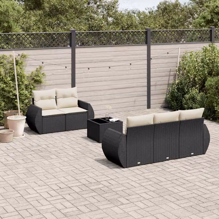 vidaXL Set Divano da Giardino 6 pz in Polyrattan Nero con Cuscini e Tavolino