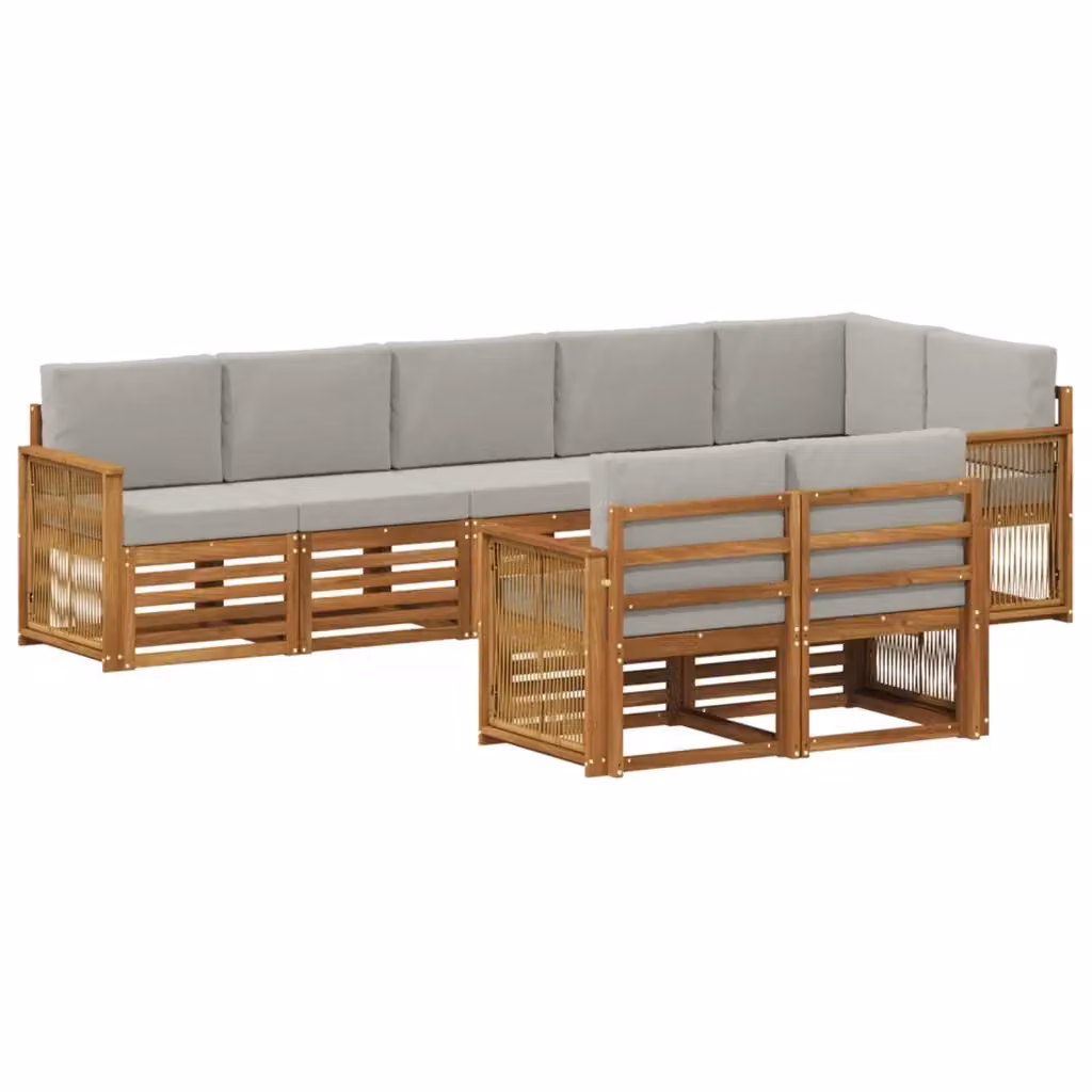Set di divani da esterno moderno vidaXL in legno di acacia con cuscini, marrone e grigio – 2