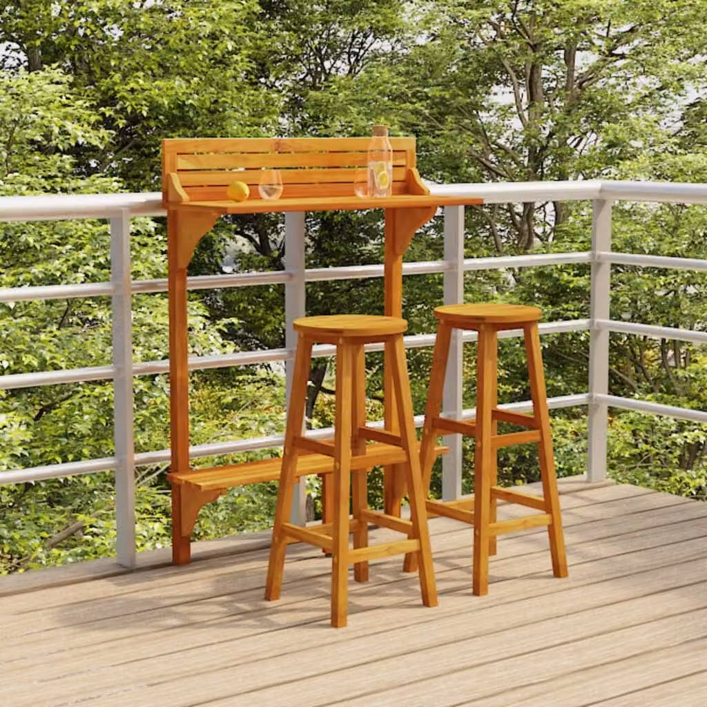 Maison Exclusive - Set da Bar per Balcone 3 pz in Legno Massello di Acacia