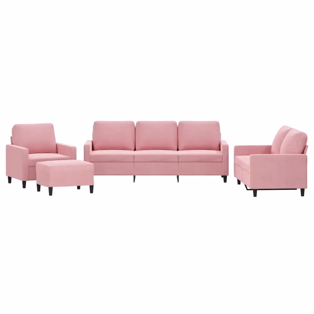 vidaXL Set di Divani 4 Pezzi in Velluto Rosa con Cuscini e Pouf per Soggiorno – 2